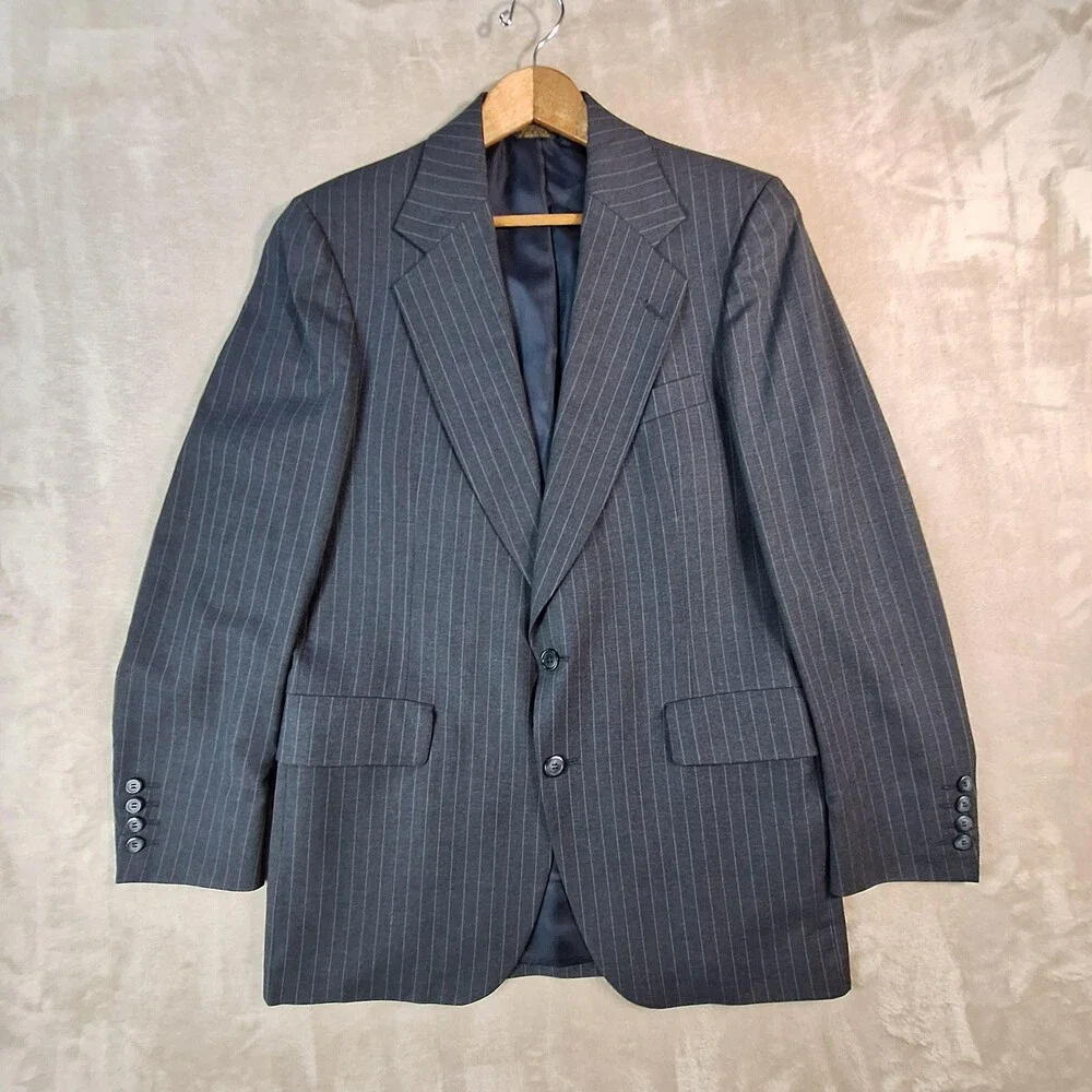 Anderson-Little Suit Mens 40 Long 34W Gray Wool Stripe Single Vent 2 Btn USA